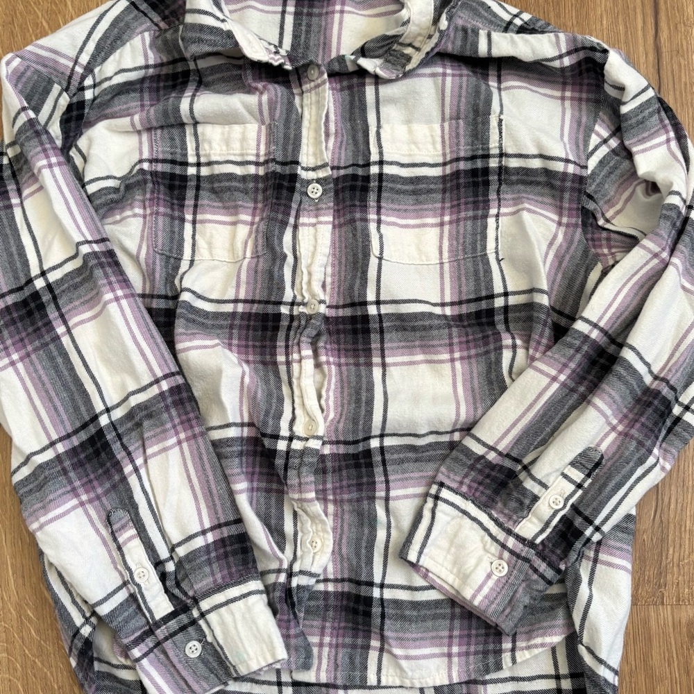 GAP Kids Plaid Button Down Shirt - Black, White, Purple